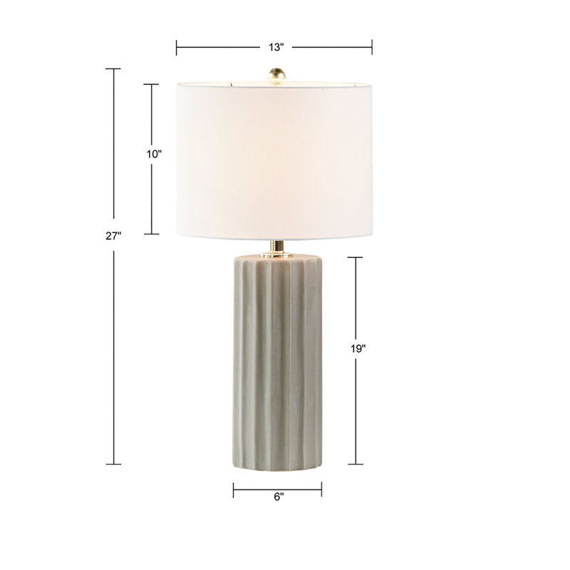 Gray Ribbed Ceramic Table Lamp with White Drum Shade