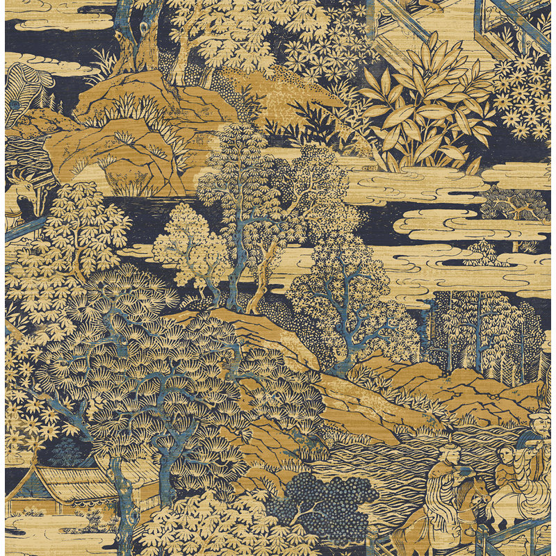 Menna Toile Wallpaper, Aegean Blue
