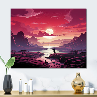 Mauve et rose, promenade au désert au coucher du soleil II - désert, art mural en métal