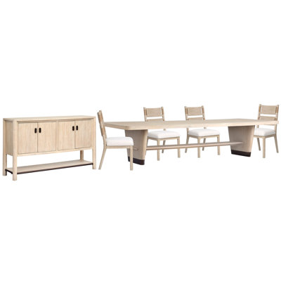 Table de salle à manger à tréteaux avec 4 chaises d'appoint et buffet