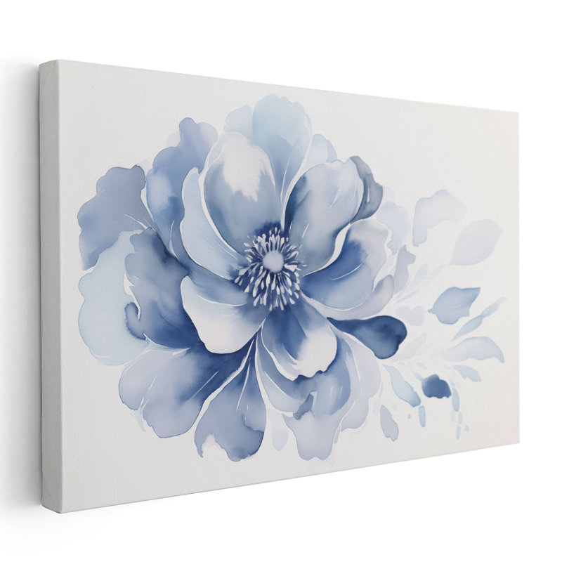 Impression d'art floral bleu marine marine, H 20 po x l 30 po x P 1,25 po, Toile avec cadre blanc