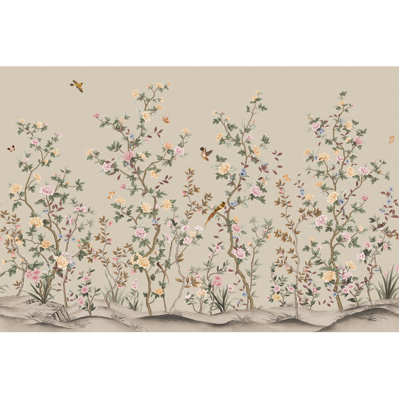 Papier peint floral peint à la main Whispering Blooms, 82" L x 122" W, Rose