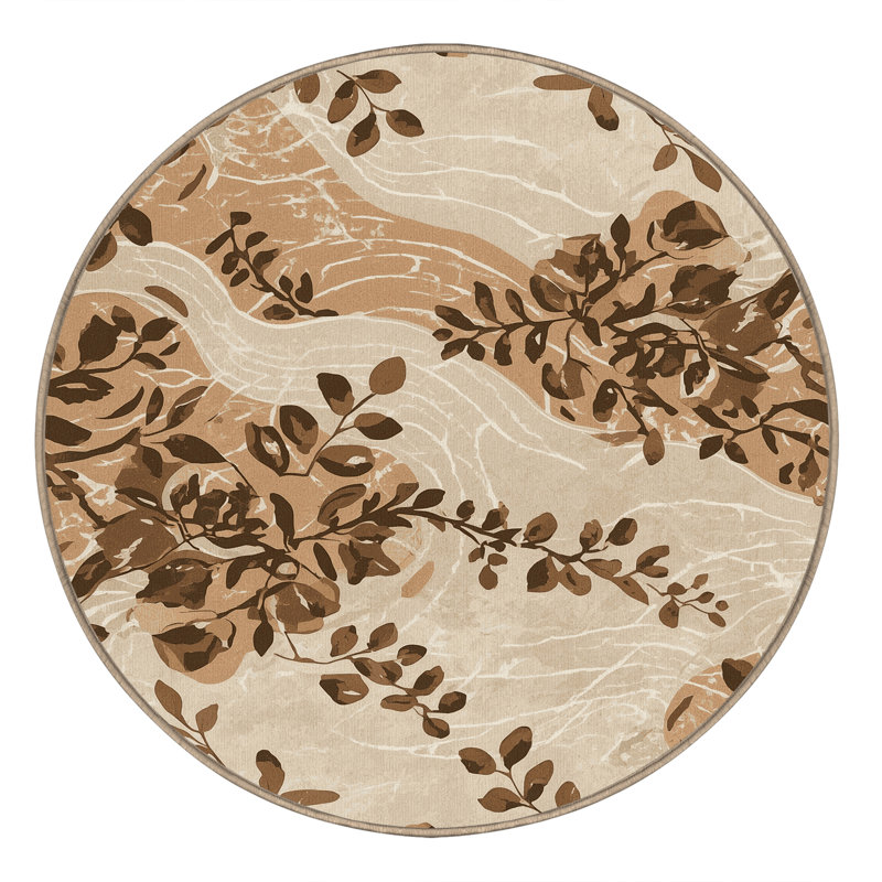 Tapis beige doux et moelleux à motif abstrait bord de mer Esmont, Rond 4 pi