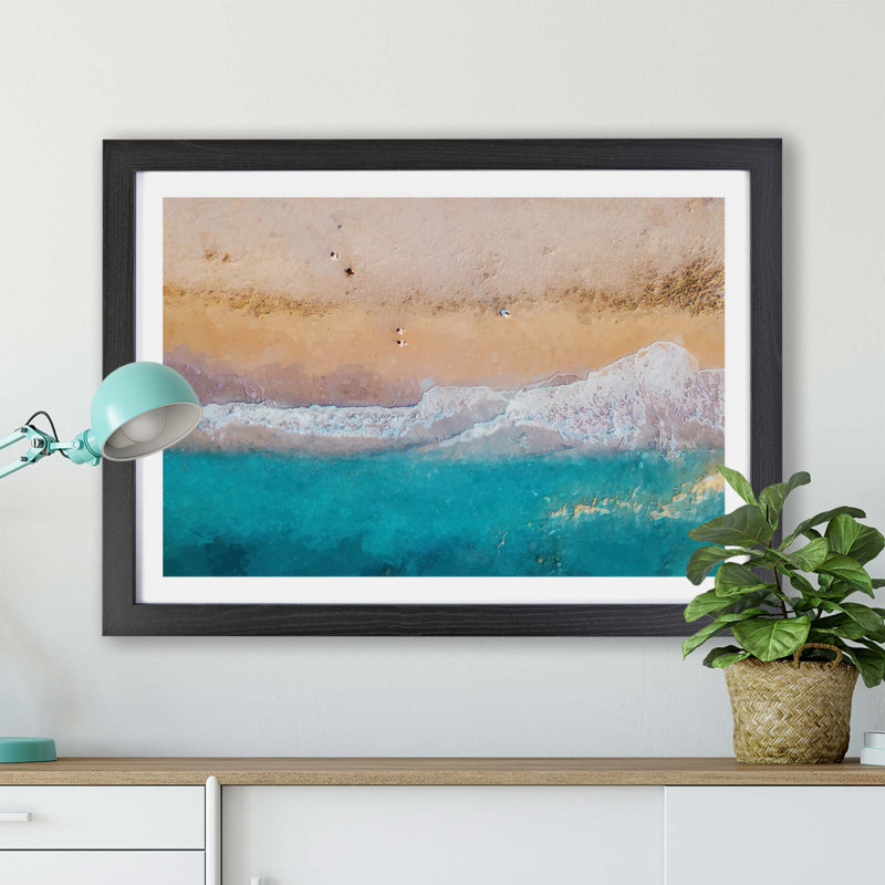 Walking upon a Beach in Corfu Greece - Framed Print, 33cm H x 45cm W x 2cm D, Black