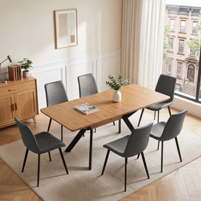 Ensemble de salle à manger extensible et chaises Kosinski 7 pièces; Table de salle à manger en MDF avec pieds en métal noir et 6 chaises rembourrées en polyuréthane; Ensemble de salle à manger