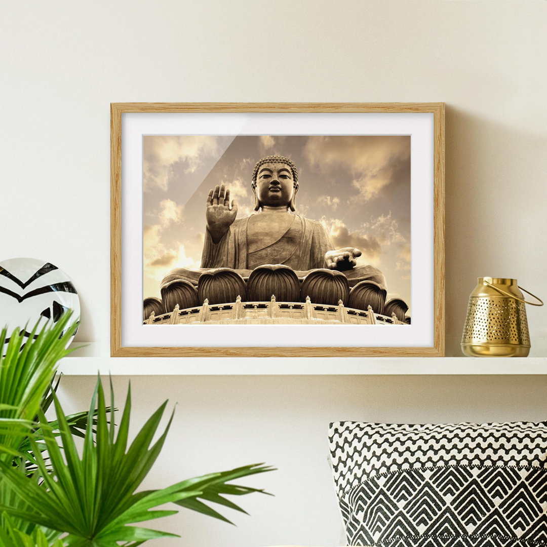 Großer Sepia-Buddha Gerahmter Fotokunstdruck