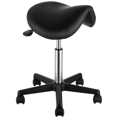 Saddle Stool With Wheels, 400 LBS Weight Capacity, Height Adjustable Thickened PU Leather Swivel Saddle Stool Chair For Salon, Spa, Tattoo, Clinic, Black