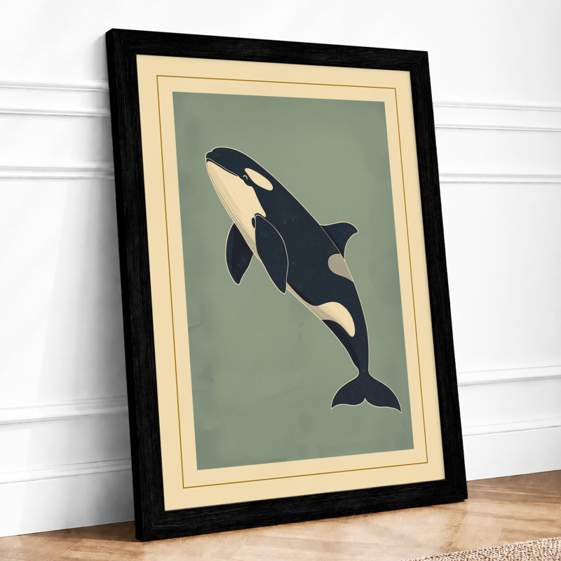 Breaching Whale Coastal - Framed Print, A4 - 29.7 x 21.0 cm, Black