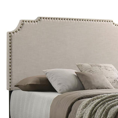Beige Queen Panel Bed With Nailhead Trim