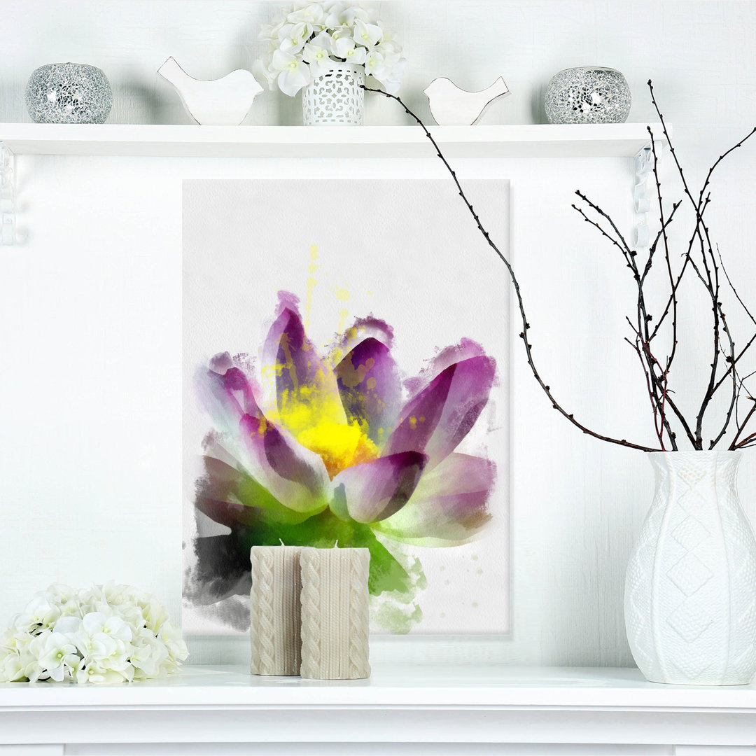 'Lotus Flower Sketch Watercolor' Painting Print on Wrapped Canvas Design Art