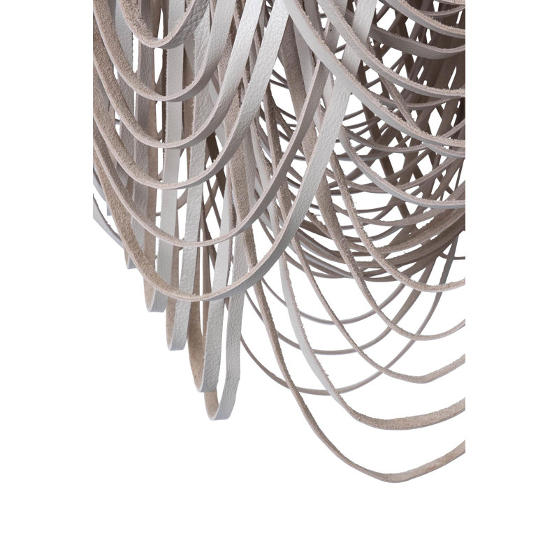 Small Leather Fringe Chandelier w/ Crown, Cream