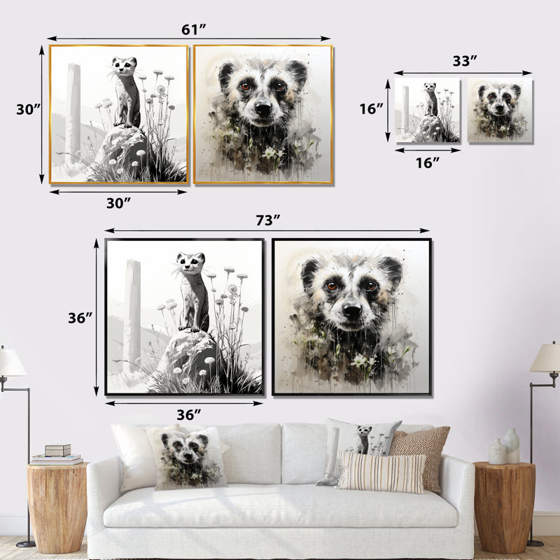 «Grey Meadow», ensemble de 2 reproductions d'art sur toile Meercat I, Cadre flottant brun, H 30 po x l 61 po x P 1 po