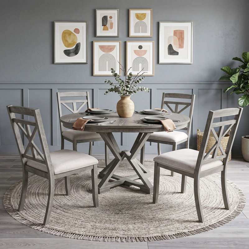 Ensemble de table de salle à manger 5 pièces avec rallonge et rallonge papillon, Gris