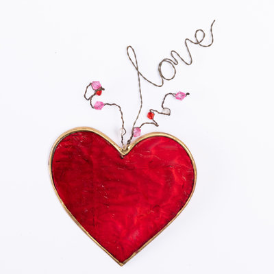  Vitrail rouge avec cœur Love Home Decorations Valentines