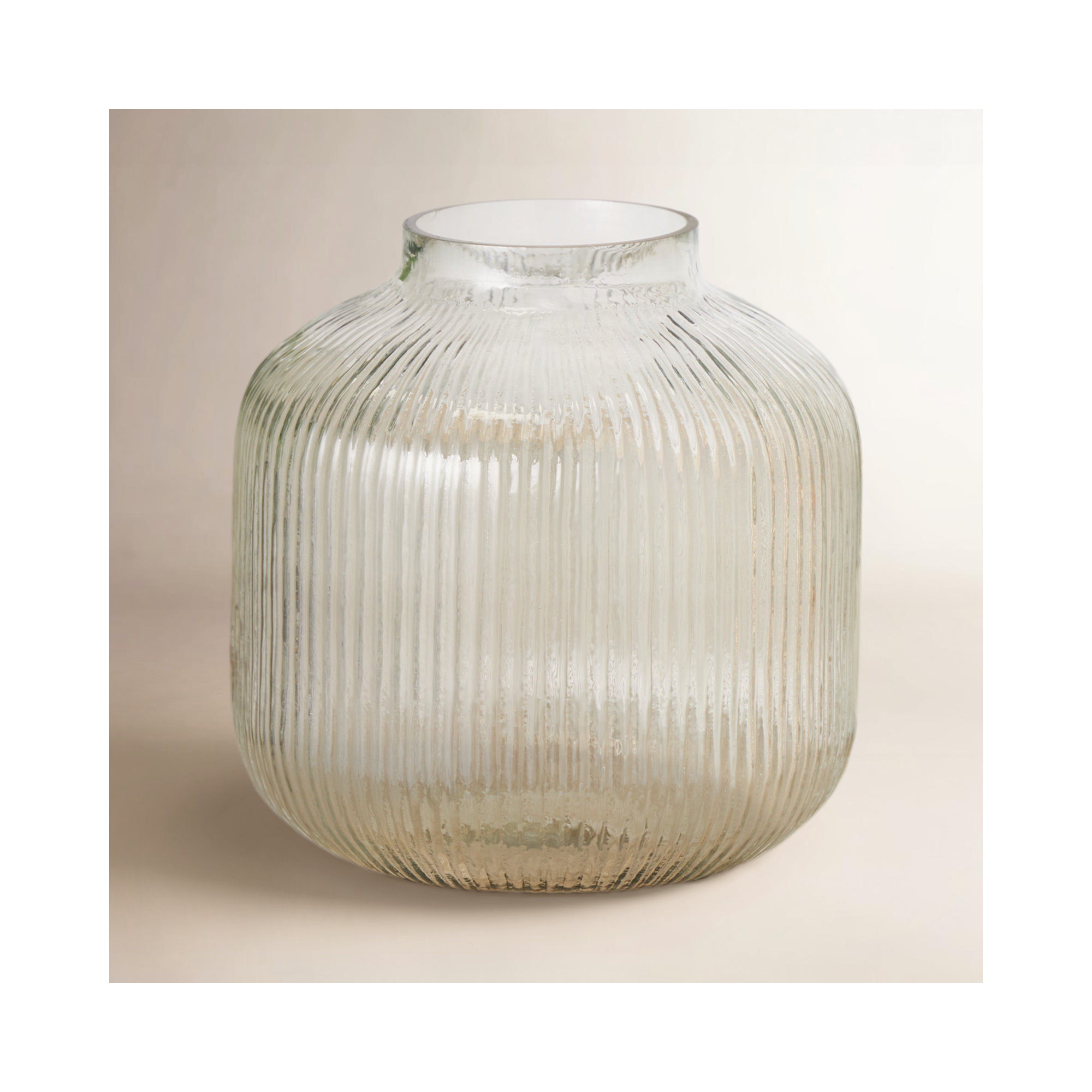 Perry Glass Short Round Ribbed Vase, 11.4" H x 11.2" W x 11.2" D