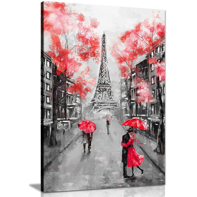 Black & White Paris Painting - Wrapped Canvas Print, 31cm H x 20cm W, Red