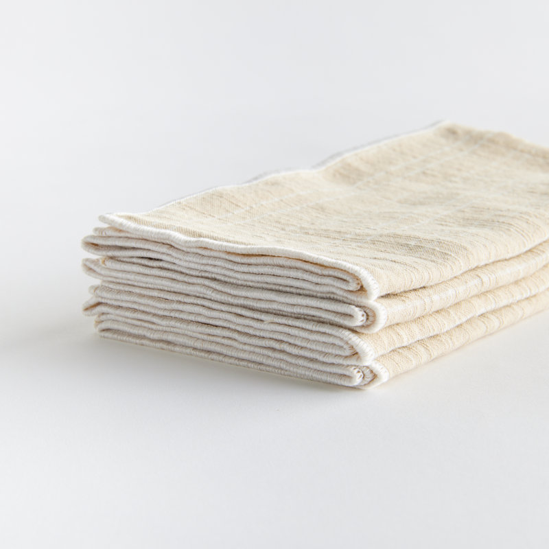 Eggett Toile Cotton Dinner Napkins in Taupe, Plaid, Straight Seam, Taupe/White