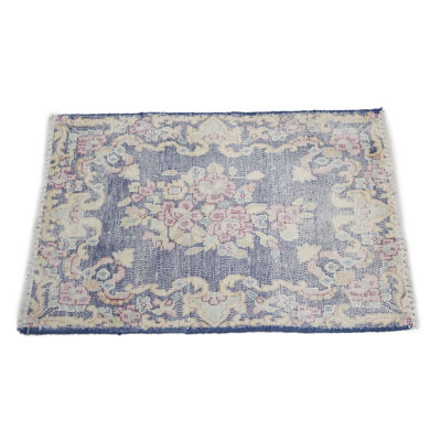 Antique Muted Navy Floral 1'7" x 2' Distressed Vintage Oriental Rug