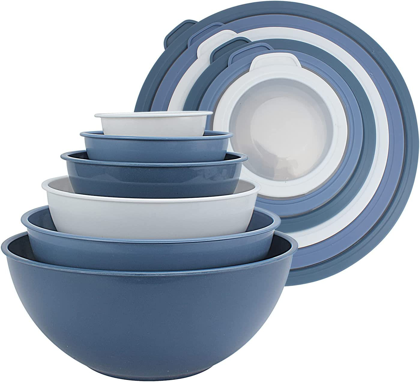 Sterilite 8-Piece Covered Bowl Set, Blue Sky Lids with White Bowls