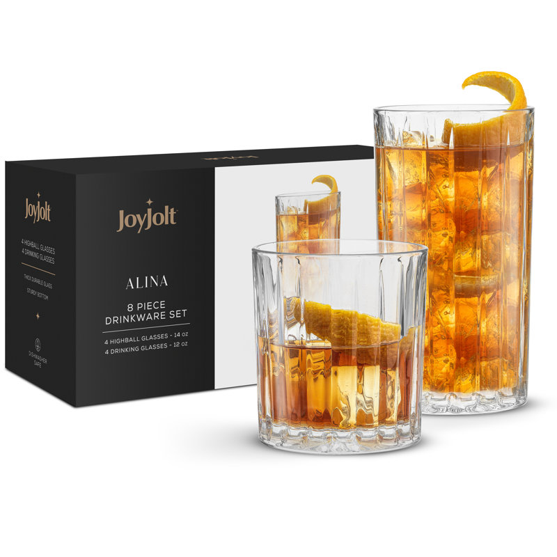 Alina Clear Ribbed Highball and Tumbler Glass Set