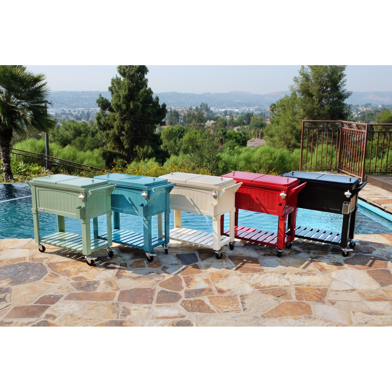 Permasteel 80 Qt. Furniture Style Rolling Patio Cooler, Teal, With Divider