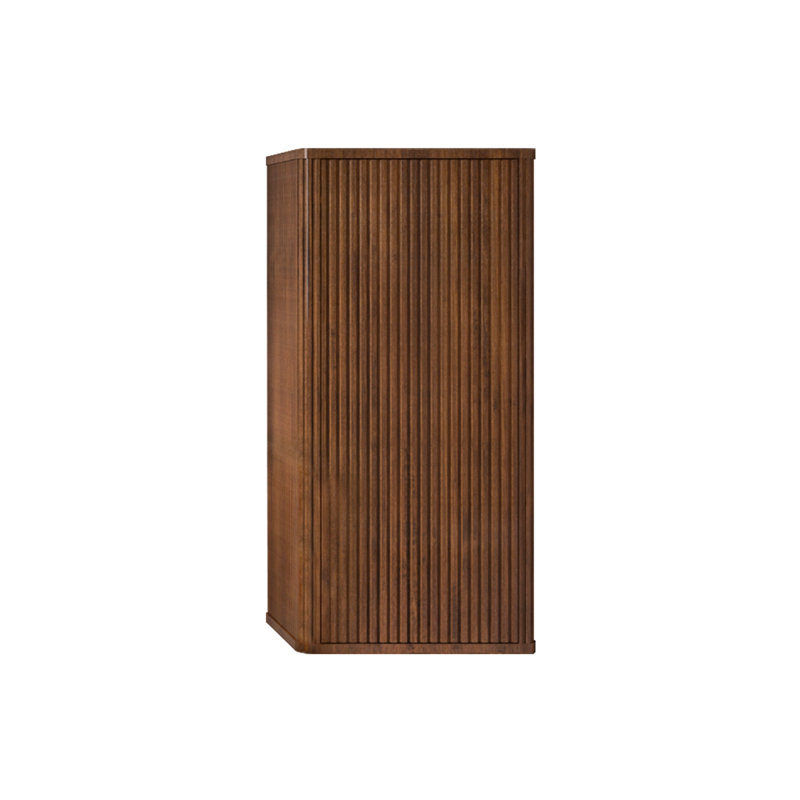 Bathroom Side Cabinet , Striped Walnut Look, Push-Open Door, Shelved Interior For Organized Storage, Safe Curvy Formation, Engineered Wood Produced Wall Storage Cupboard, Decoration, Access, Space,