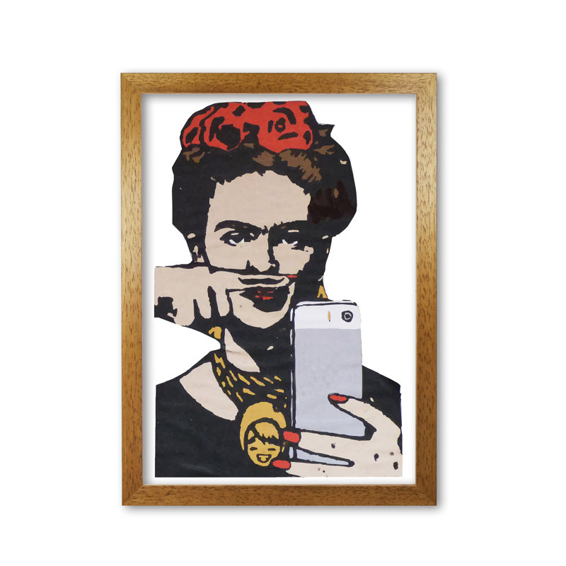 Urban Frida Kahlo - Painting, Honey Oak Frame, 42 cm H x 30 cm W x 5 cm D