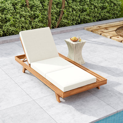 LOUNGE CHAISE SET, SPACE AVAILABLE ON ONE SIDE,ACACIA SOLID WOOD WITH LOUNGE CUSHION (CREAM & TRIPLE FOLD) - MATCHING DARK GREY VERSION AVAILABLE