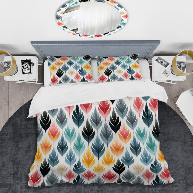 Botanical Scandinavian Shapes Floral Duvet Cover, King Duvet Cover + 2 King Shams