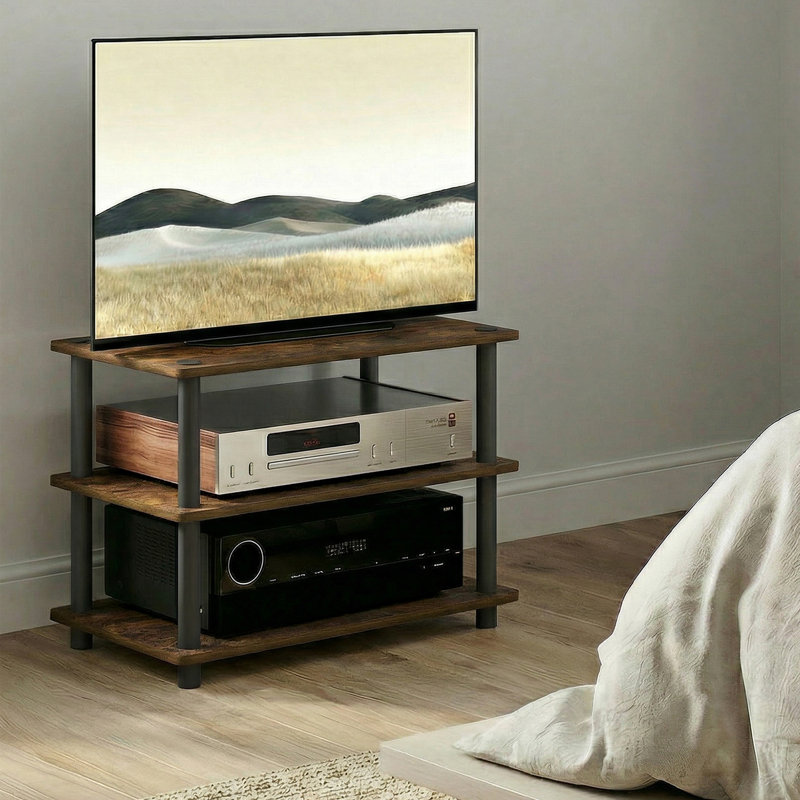 Asid TV Stand for TVs up to 24", Amber Pine/Black