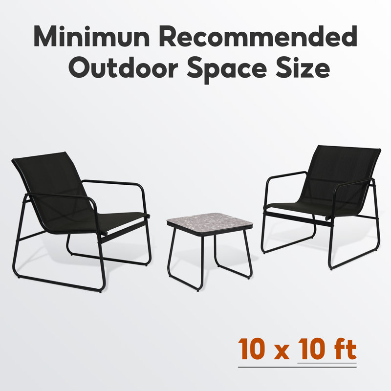 2-person Outdoor Conversation Set With PVC-coated polyester Chairs & Marble-look Table - 3-piece Patio Bistro Set For Small Spaces