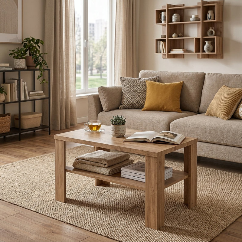 Four Leg Coffee Table with Storage, 59cm H x 90cm L x 60cm W