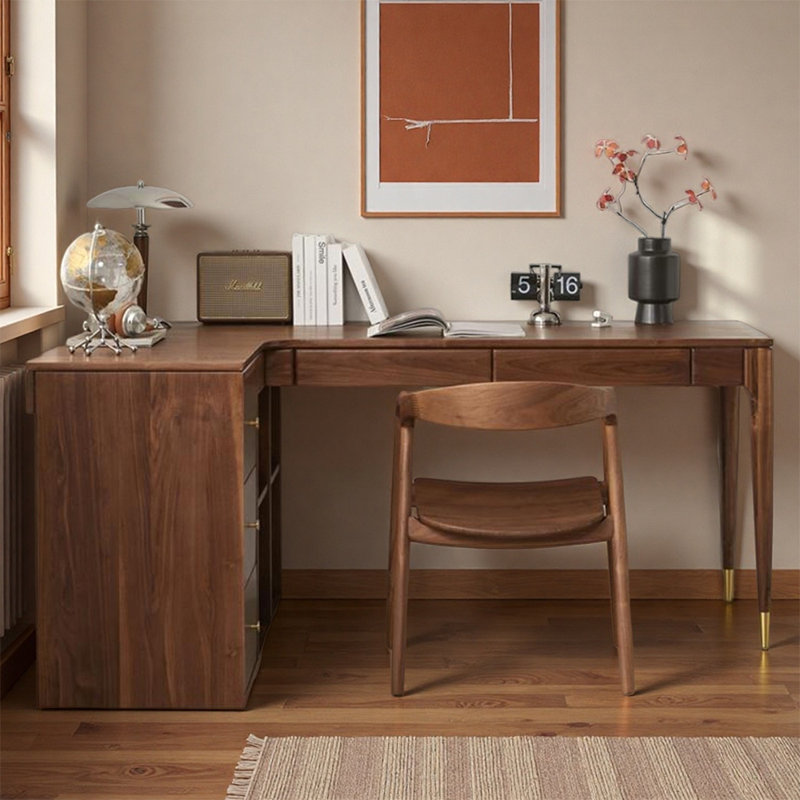 Bureau d'écriture moderne en forme de L en noyer, H 29,52 po x l 62,99 po x P 47,24 po