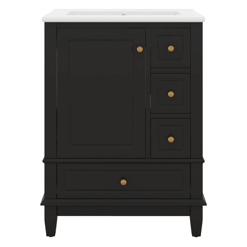 Ensemble de meuble-lavabo autoportant 24 po avec comptoir en céramique 24 po avec 3 tiroirs et une porte avec supports de rangement