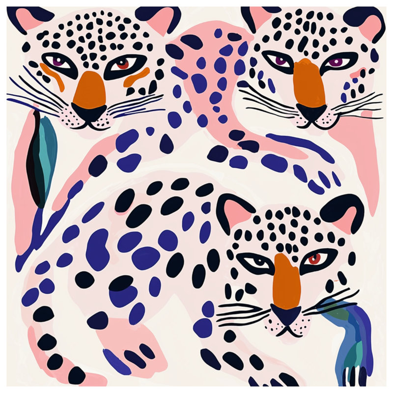 Abstract Leopards Illustration Shower Curtains Extra Long, 70in W x 72in H