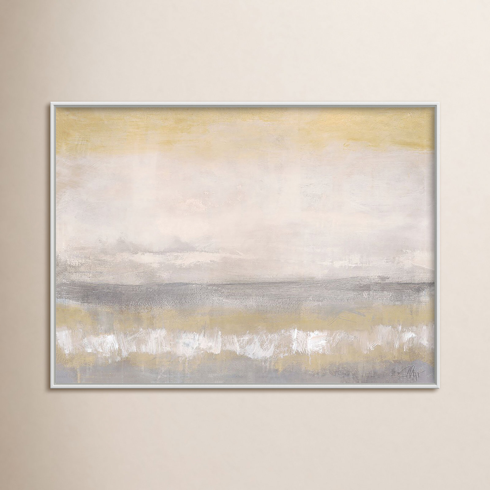 Willadeene "Morning Calm 2" Painting, 30" H x 40" W x 2" D, White Framed