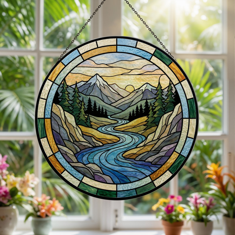 Vitrail Mountain River H 12 po, H 12 po