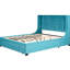 Lit plateforme tapissier grand en velours bleu avec tête de lit à oreilles relaxante - couleur unie et construction