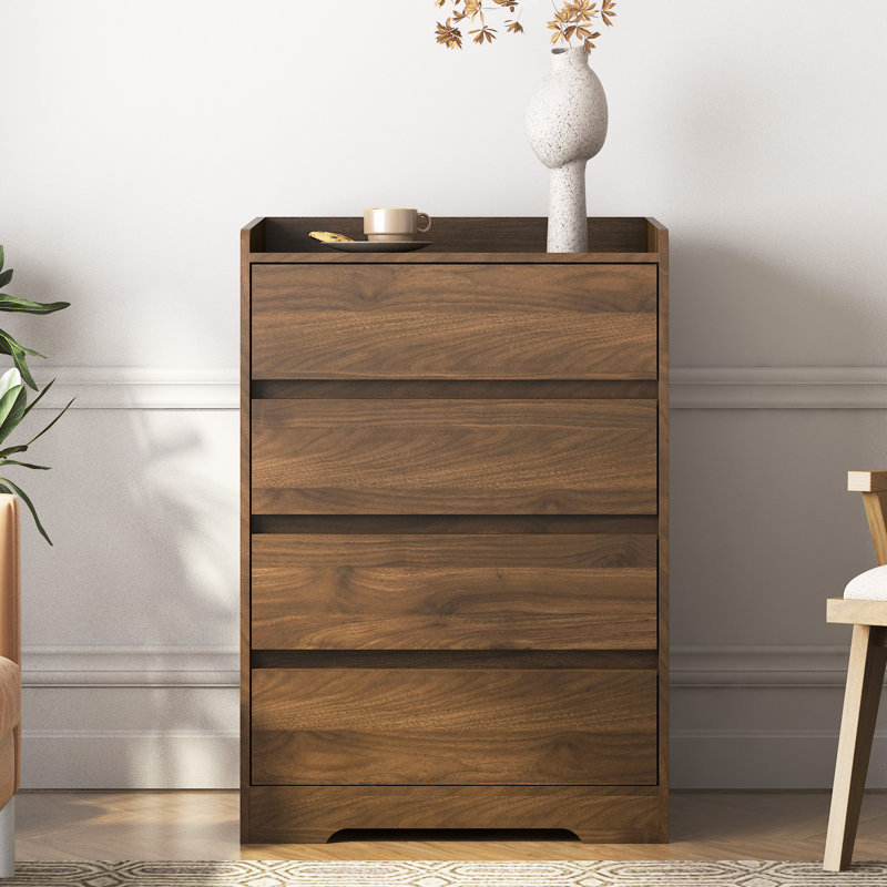 Armoire moderne avec cadre robuste et commode à 4 tiroirs, Noyer
