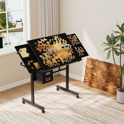 1000 Piece Jigsaw Puzzle For Adults – Metal Table Board With 4 Trays & 2 Drawers, Rustic Art Design, Perfect Gift For Puzzle Lovers & Home Decor