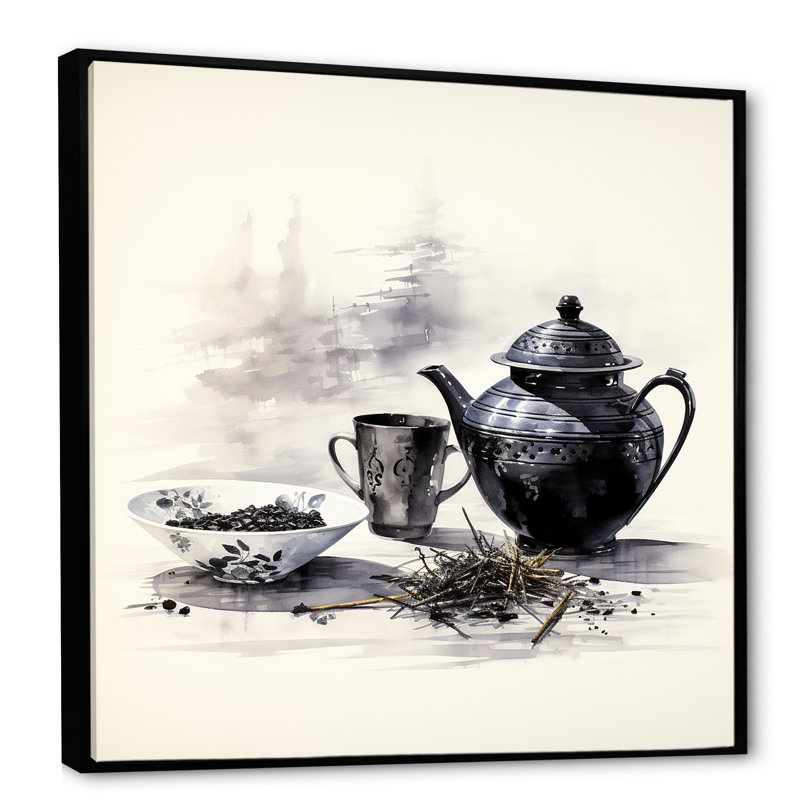 Boho noir et blanc ensemble de thé poteries IV - Boho poterie, décoration murale, Cadre flottant noir