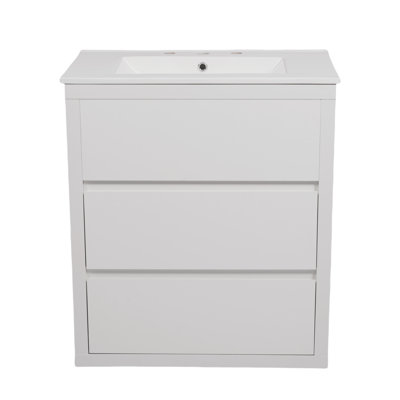 30" Bathroom Vanity With Ceramic Top With Handleless Drawers