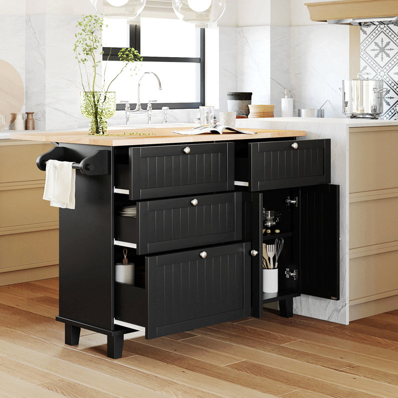 Farmhouse Kitchen Island Set with Drop Leaf and 2 Seatings,Dining Table Set with Storage Cabinet, Drawers and Towel Rack