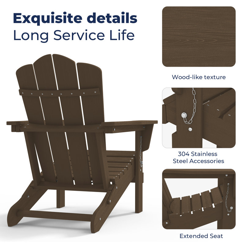 Chaise Adirondack pliante en plastique Wolak, Brun