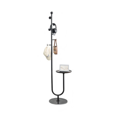 Coat Rack Freestanding with Table and 6 Hooks,(Black)