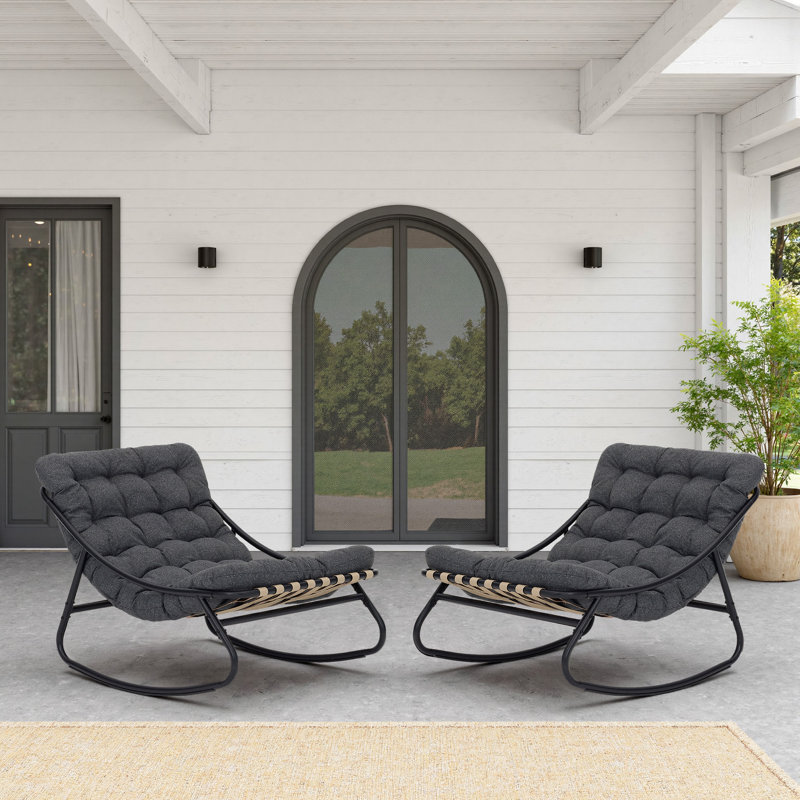 Patio Outdoor Lounge Chair Rocking Chair (Set of 2), Dark Gray, No