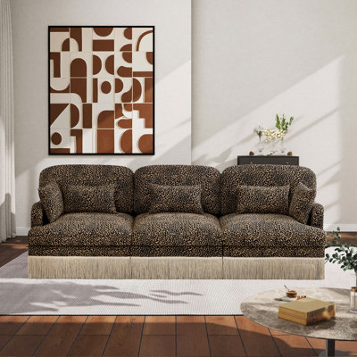 Ensemble de canapé modulaire moderne et élégant; Canapé 3 places à imprimé léopard chenille avec frange élégante; Pour les salons, les chambres et les espaces de réception