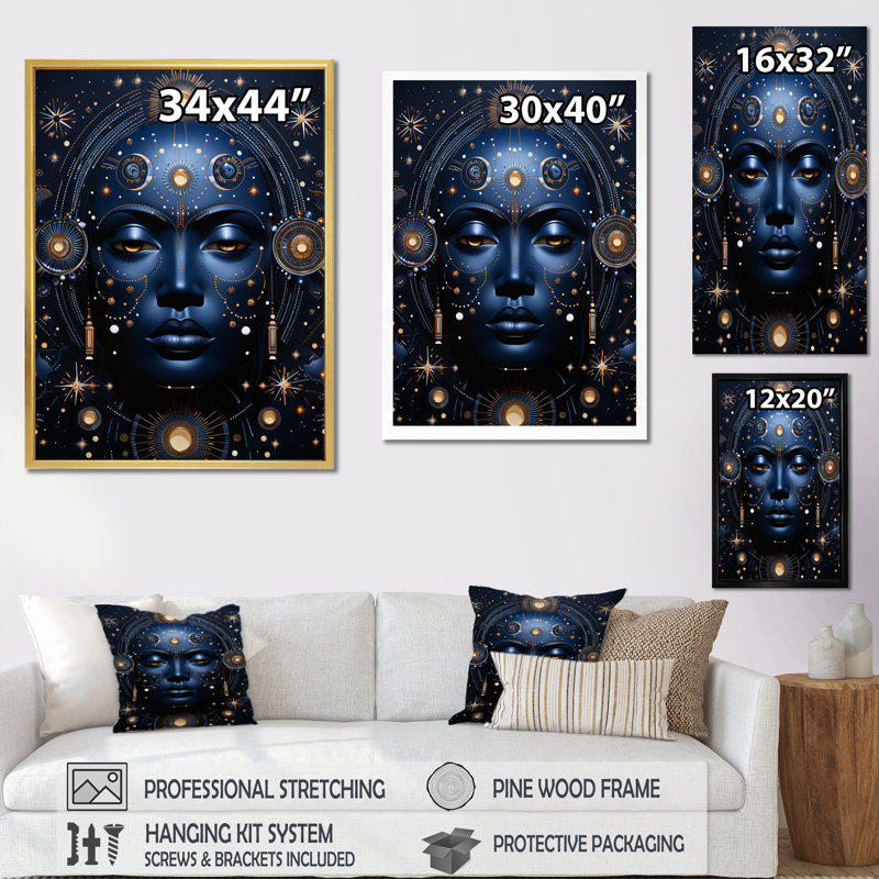 Holdin Native Art Blue Celestial Guardians III - impression, H 20 po x l 12 po x P 1 po, Cadre photo blanc