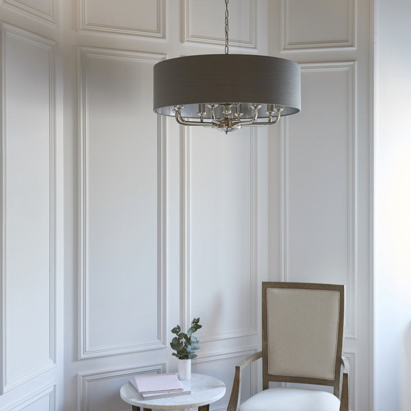 Landover 6 - Light Drum Chandelier, Bright Nickel, Charcoal