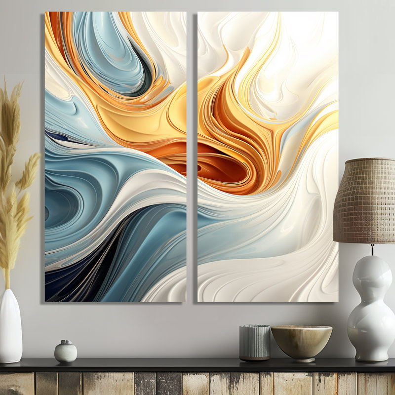 Vague rétro bleue et orange élégance II - art mural moderne, 20" H x 24" W, Wrapped Canvas, Does Not Apply